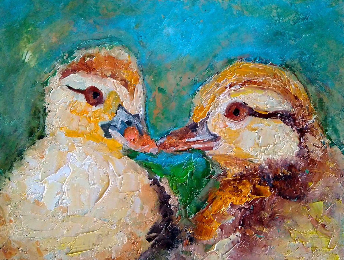 Baby Duck Painting Original Art Farm Bird Artwork Duckling Wall Art by Yulia Berseneva