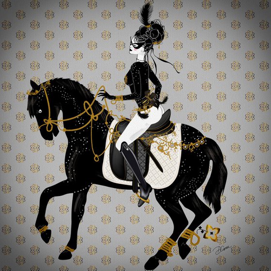 Miss Perle - Burlesque Star - Equestrian - Art Deco - XL Large Painting