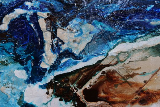 The Natural Grace 250cm x 150cm Blue Cream Abstract Art