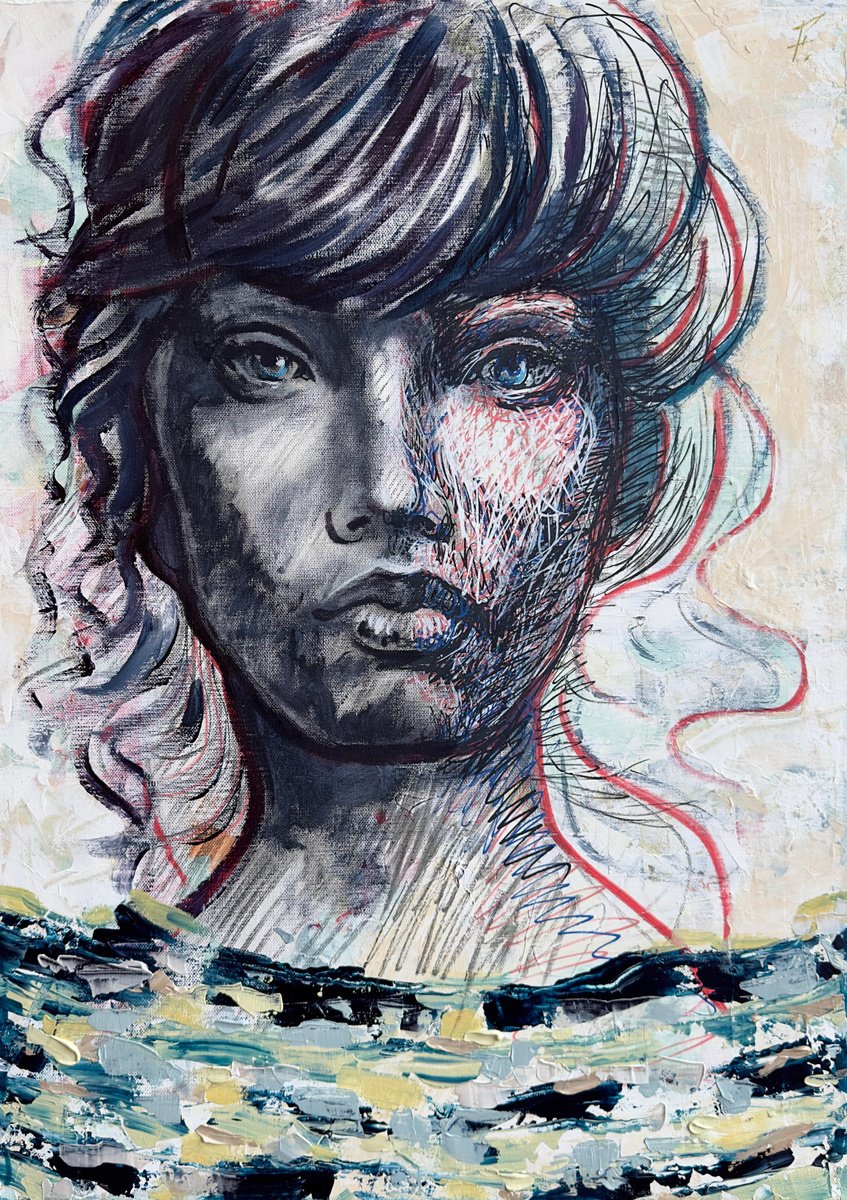 Expressive Portrait Painting By Nikola Gulev, 20 X 28", "Vanity", Original Artwork