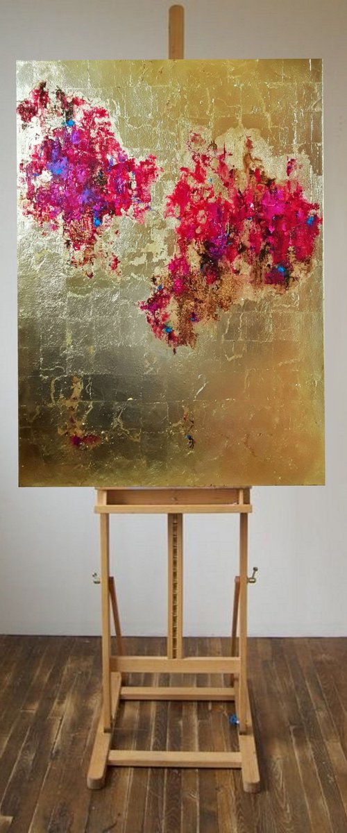 Abstract flowers on the Gold  #0011 by Olena Topliss