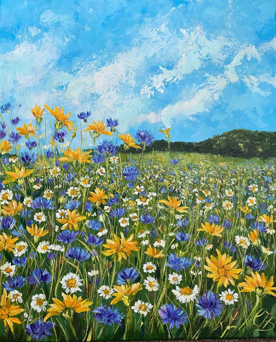 Impressionistic Landscape Acrylic Painting By Colette Baumback, 24 X 29, The Meadow At Blean, Original Artwork