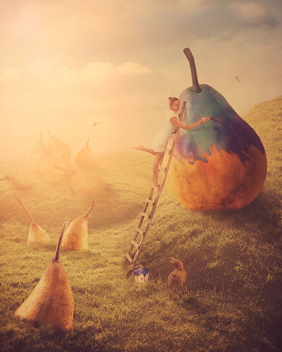 Surrealistic Animal Photograph By Nikolina Petolas, 30 X 37", Blue Pear, Original Artwork