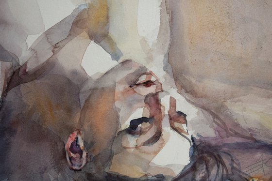 Nude lying pose IV from above