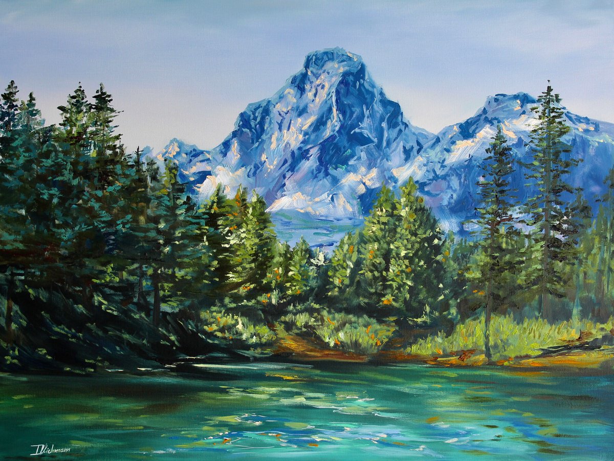 Impressionistic Landscape Oil Painting By Liza Illichmann, 31 X 24", Alpine Dreams, Original Artwork