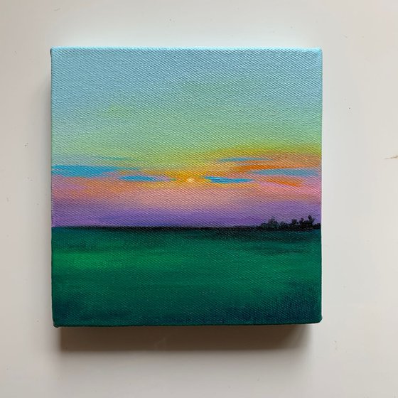 Sundown ! Small Sunset Painting!!  Ready to hang