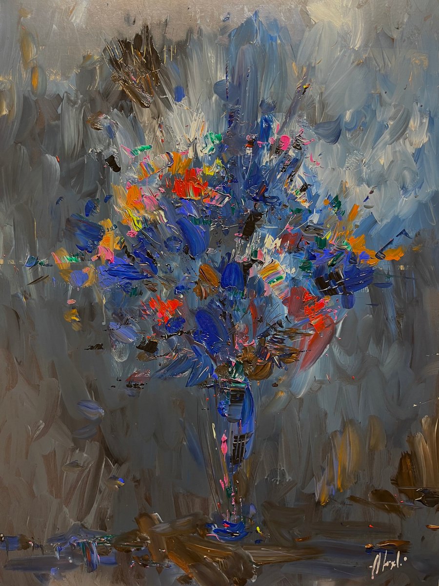 Abstract Botanical Acrylic Painting By Altin Furxhi, 22 X 30, Abstract Floral, Original Artwork