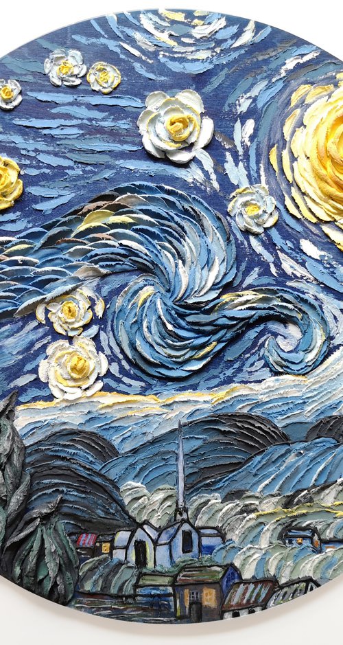 Starry night - blue night 3d relief landscape by Irina Stepanova