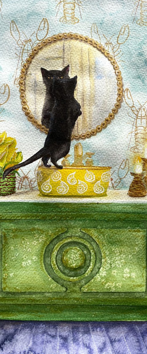 Whiskers and Whims: Home Adventures of a Black Cat - Mirror by Tetiana Savchenko