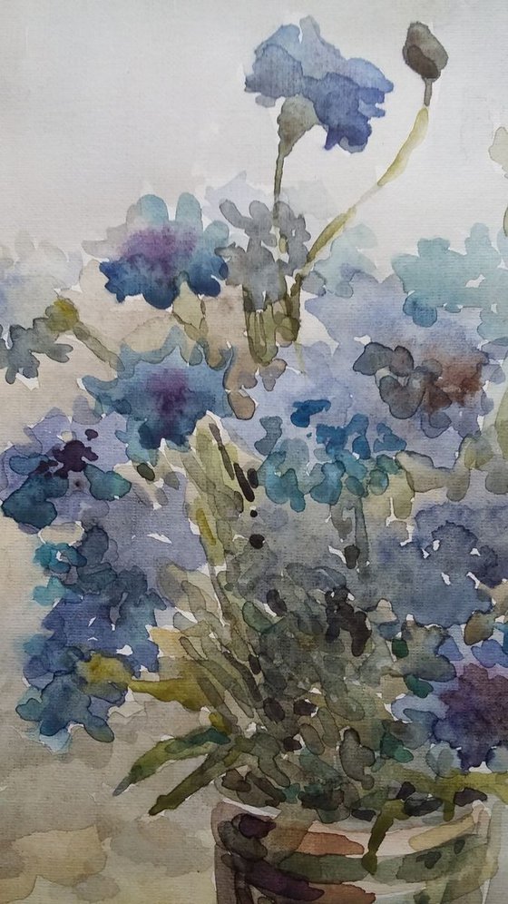 Cornflowers. Original watercolour painting. 2019