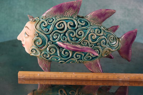 Purple Fins Fish.  Sculpture by Yalonetski