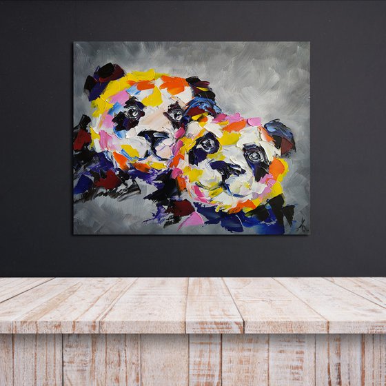 In love - pandas, animals, oil painting, panda, love pandas, panda bear, love, animals oil painting, gift for lovers