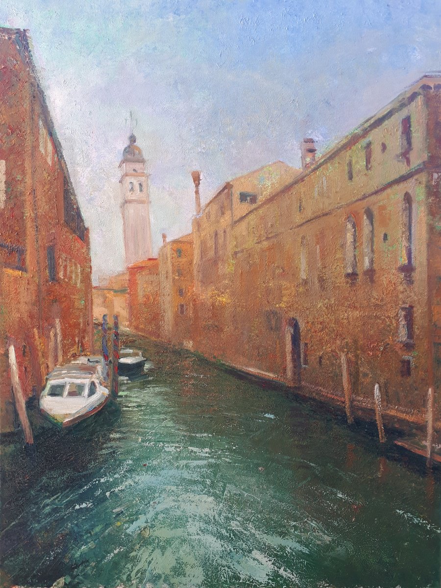 Impressionistic Landscape Oil Painting By Olga Onopko, 24 X 31", Italian Remake, Original Artwork