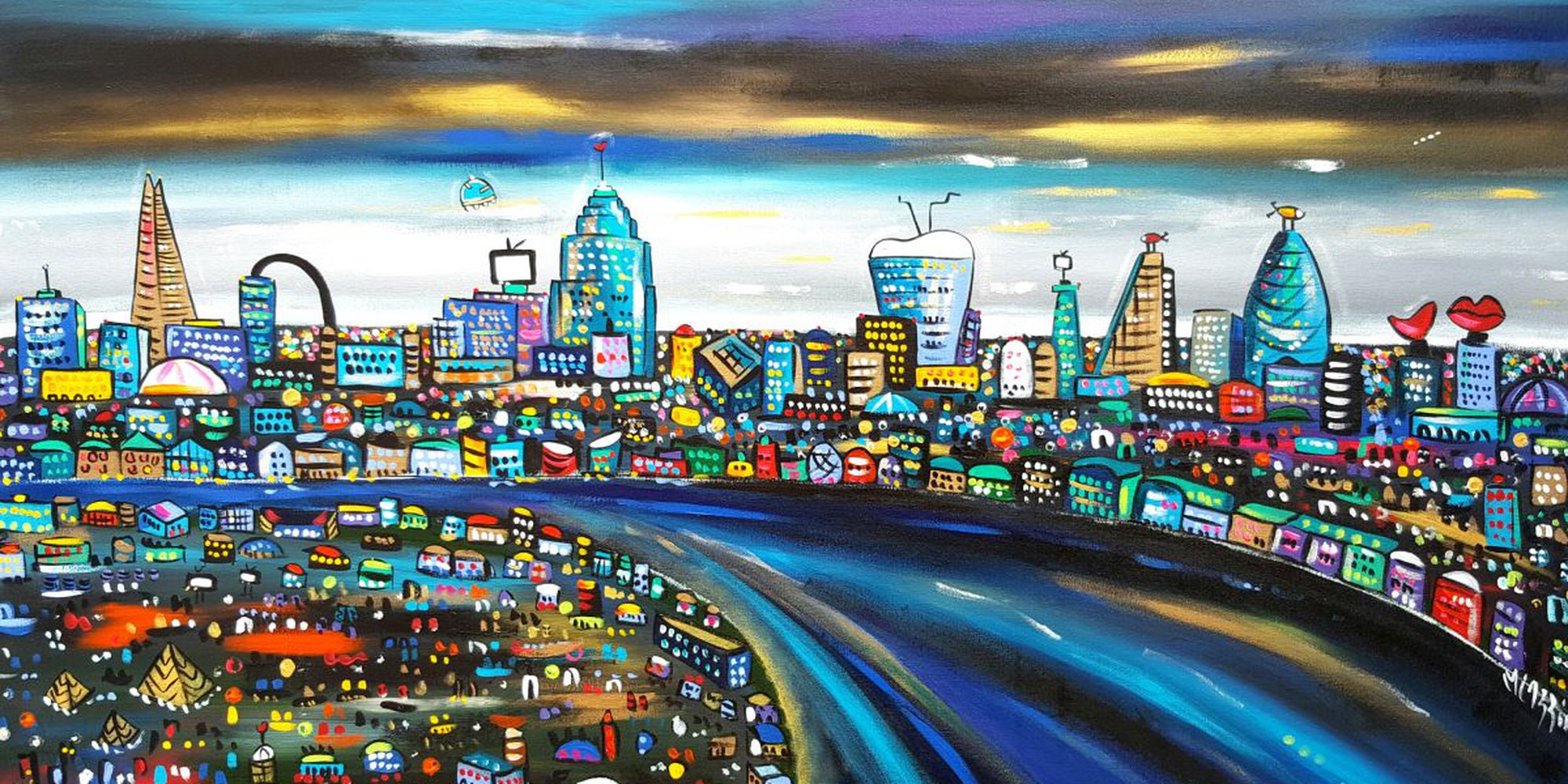 Art of the Day: "London and New York City at night in a parallel dimension., 2016" by Maria Luisa  Azzini