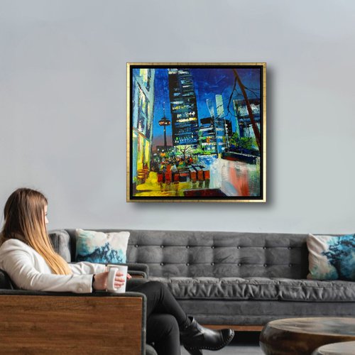 'MEDIAPARK COLOGNE' - Cityscape Square Acrylics Painting on Canvas by Ion Sheremet