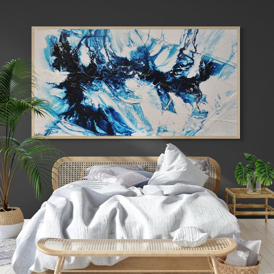 Hamptons Classic 190cm x 100cm Blue White Textured Abstract Art