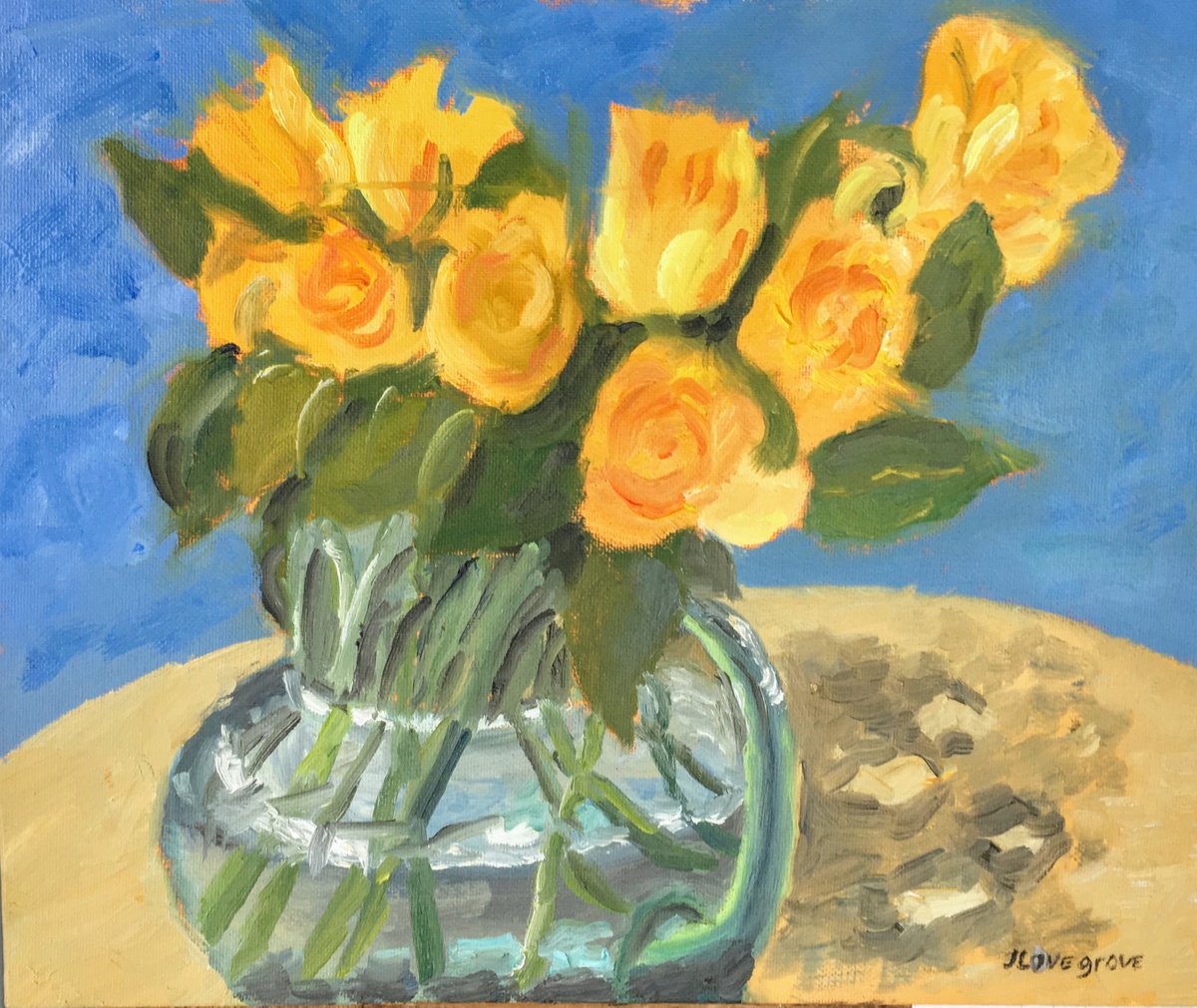 Yellow Roses an original oil painting by Julian Lovegrove Art