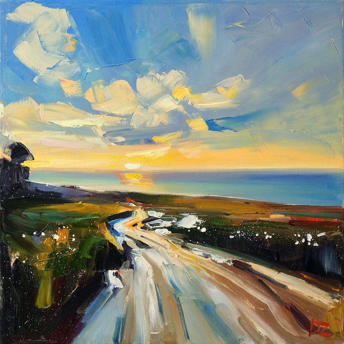 Impressionistic Landscape Oil Painting By Daria Zavadenko, 12 X 12, Road To The Light, Original Artwork