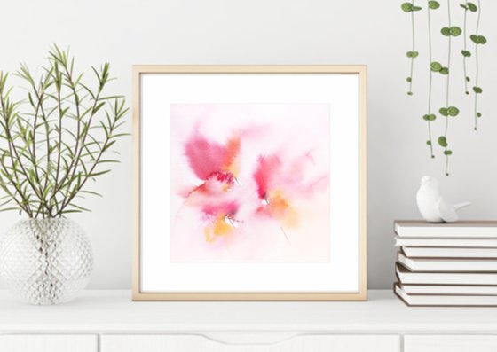 Abstract flowers, small watercolor floral painting