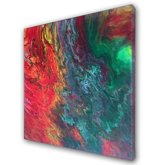 "Up In Flames" - FREE WORLDWIDE SHIPPING - Original Abstract PMS Fluid Acrylic Painting - 24 x 24 inches