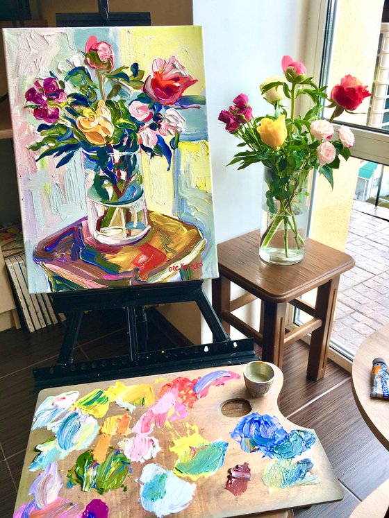 Still life with colorful roses