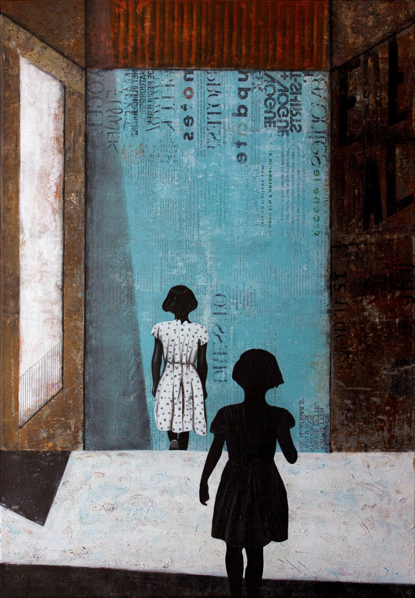 Urban And Pop Cityscapes Painting By Db Waterman, 28 X 39, Doppelganger Ii, Original Artwork