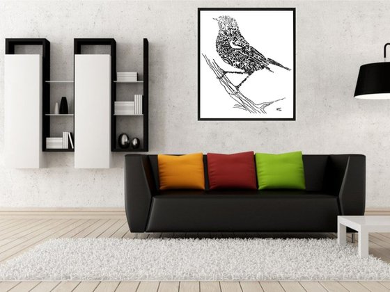 Bird on Branch, Framed Artwork, 16 x20 inches,