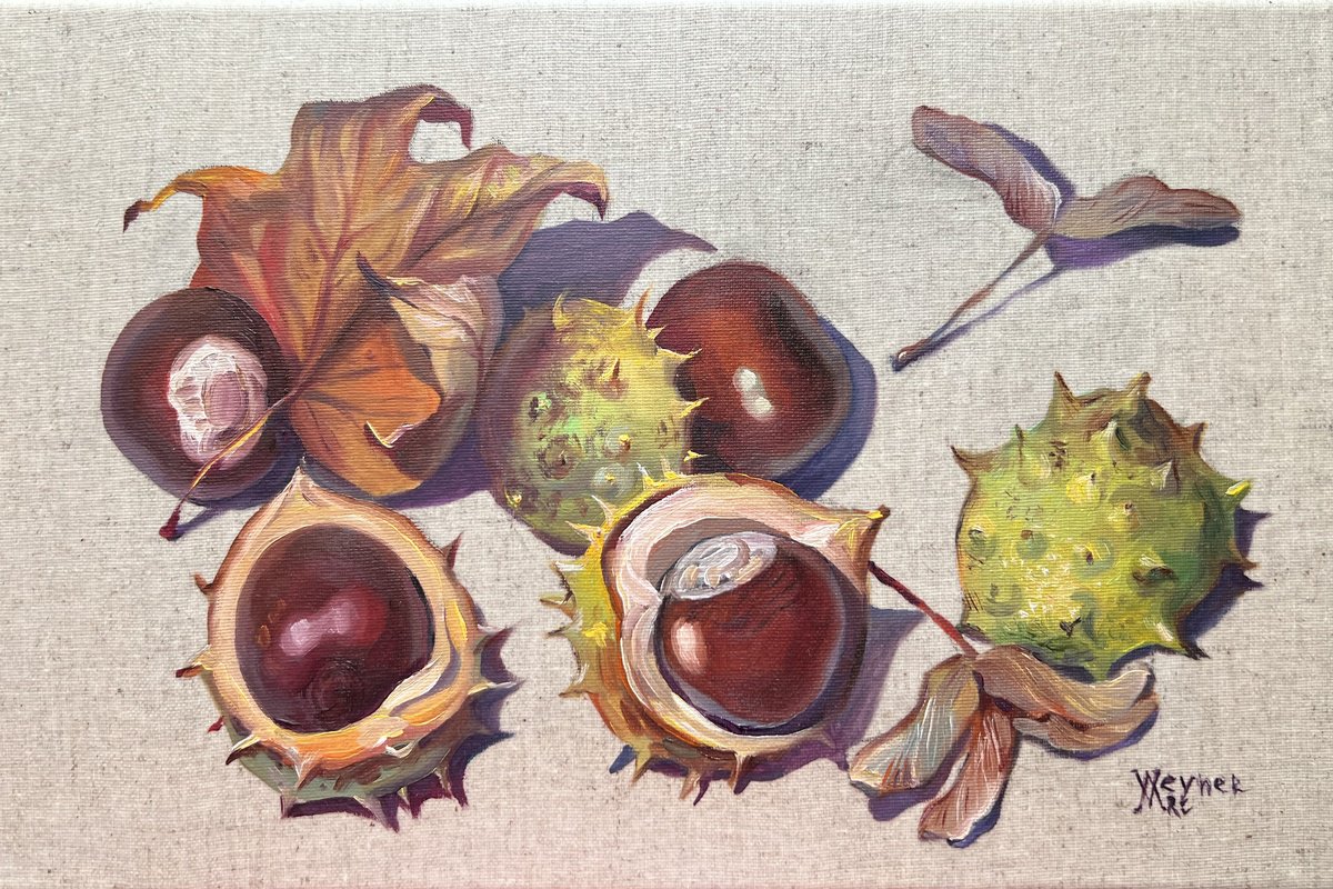 Chestnuts. Autumn leaves. by Natalia Veyner