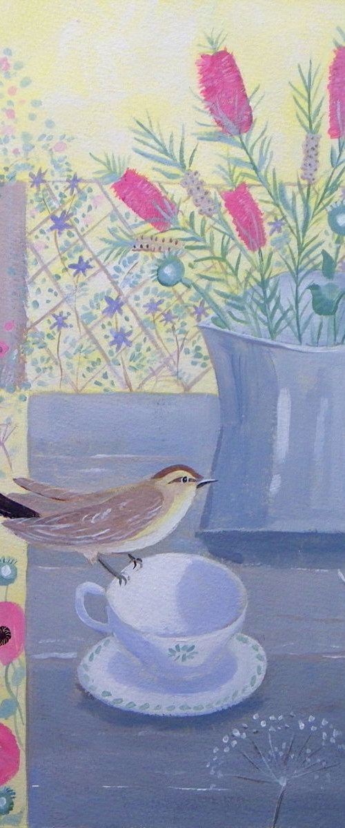 Garden Table with Chiff Chaff by Mary Stubberfield