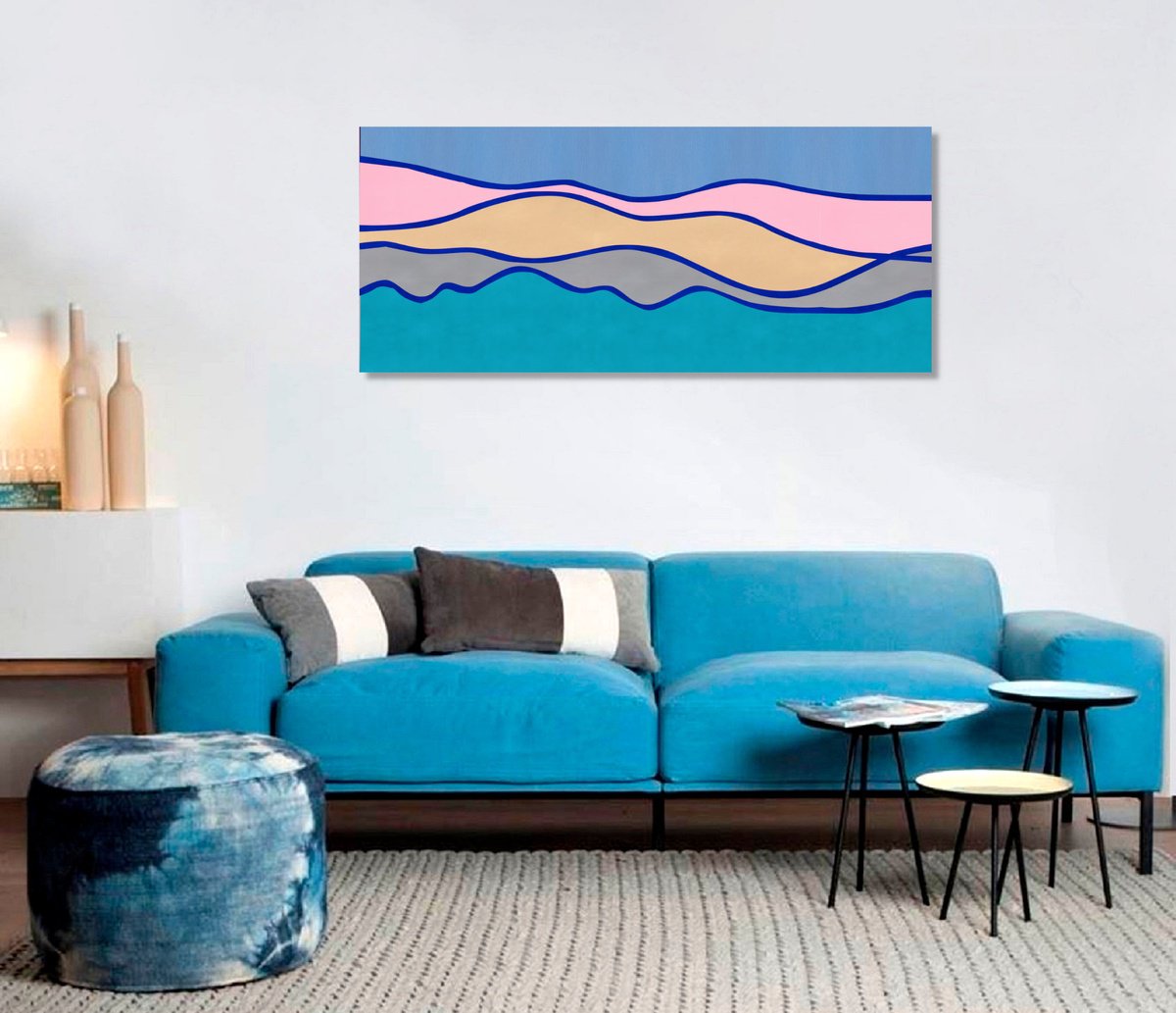 Abstract Landscape Acrylic Painting By Marina Krylova, 63 X 28", Modern Landscape #43, Original Artwork