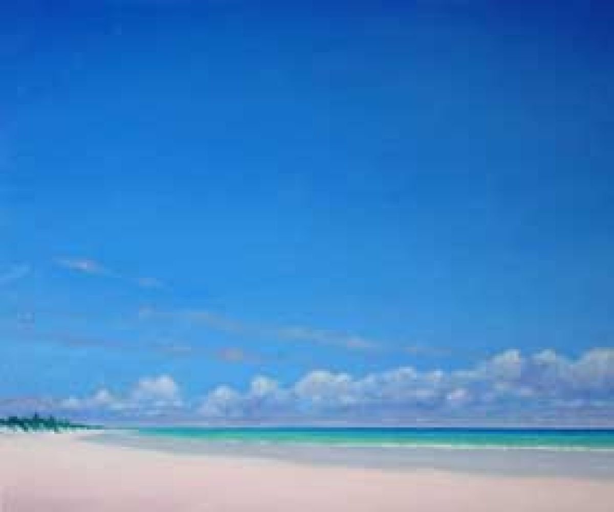 Impressionistic Landscape Oil Painting By Derek Hare, 29 X 25, Pink Sands At Harbour Island, Original Artwork
