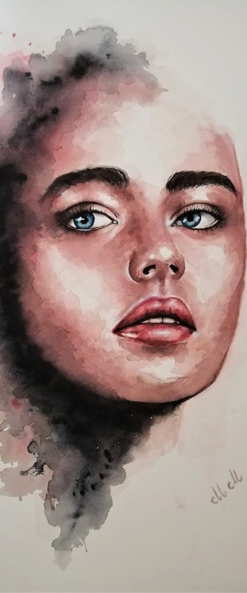 Modern wall art - original watercolor portrait by Mateja Marinko