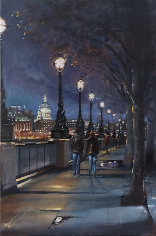 Late night London..Queens Walk Embankment by Alan Harris
