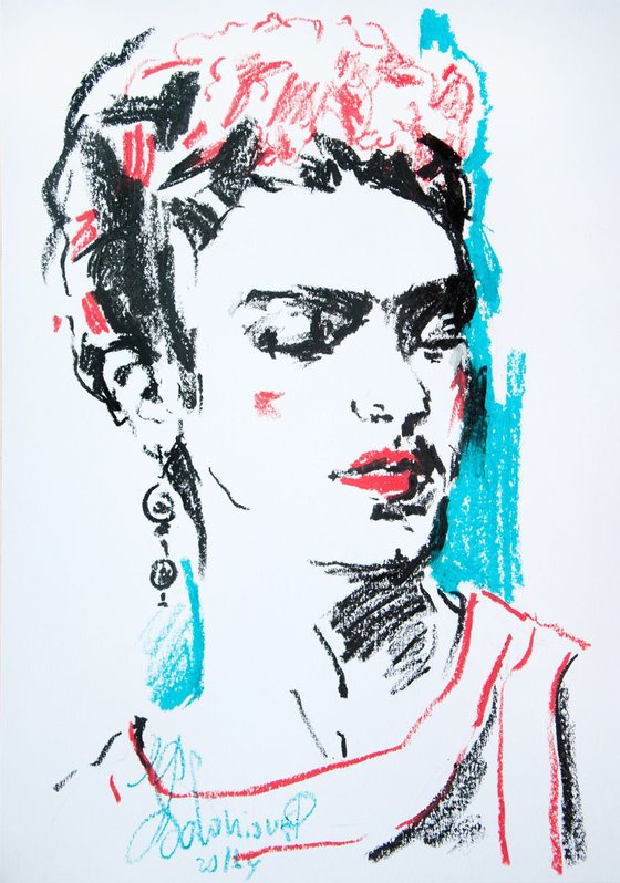 Frida#1 Oil pastel drawing 30x42cm