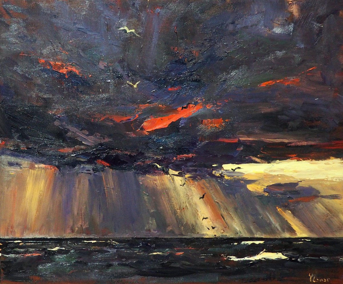 Impressionistic Landscape Oil Painting By Yuanyuan Liu, 26 X 21", Seascape, Original Artwork