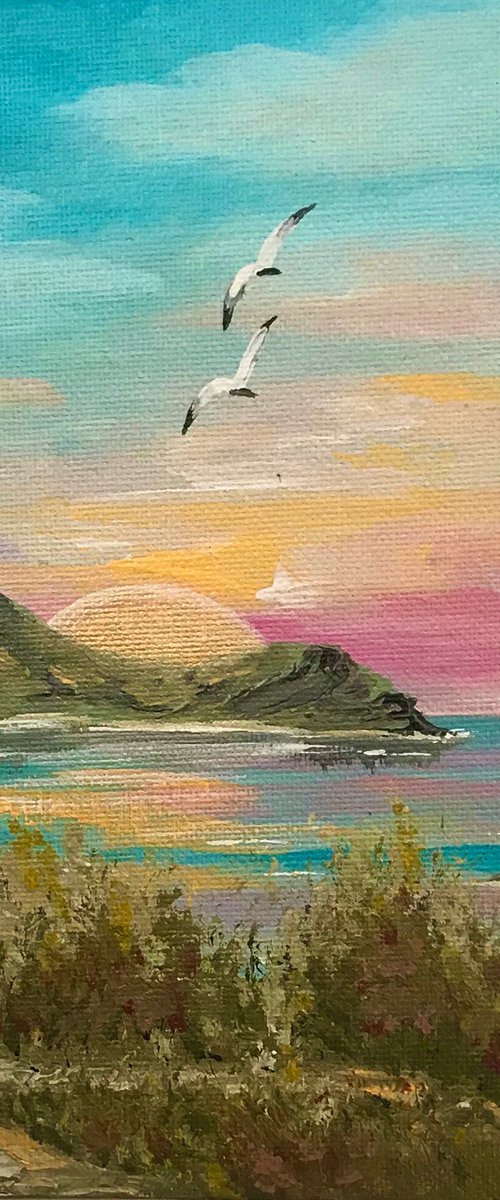 Lulworth Cove with a Pink Sunrise by Marja Brown
