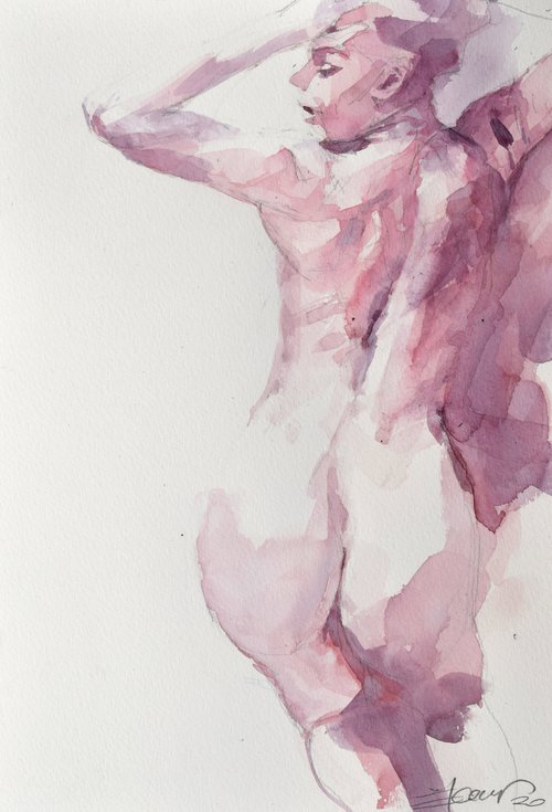 Nude in pink  (back) by Goran Žigolić Watercolors