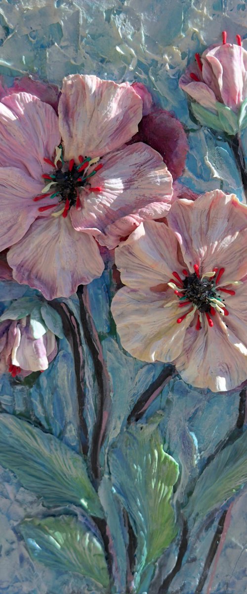 Blush Awakening Sculptural Floral Relief by Lena Owens at OLena Art