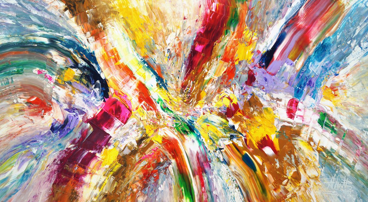 Abstract Acrylic Painting By Peter Nottrott, 61 X 33", Abstract Summer Symphony C 1, Original Artwork