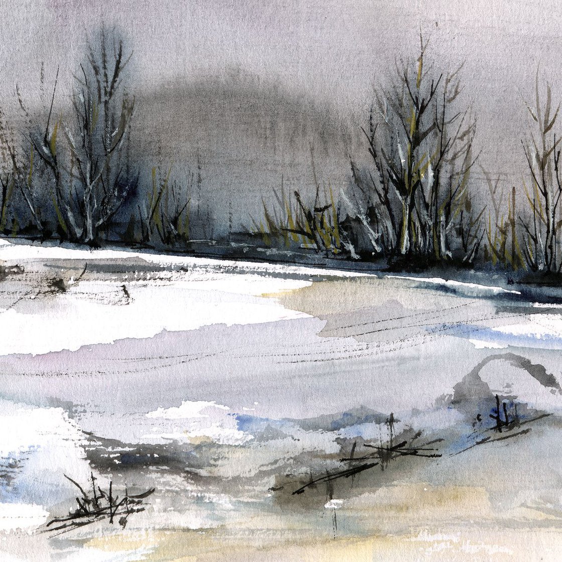 Melting snow by Aniko Hencz (2021) : Work on Paper Watercolor, Ink