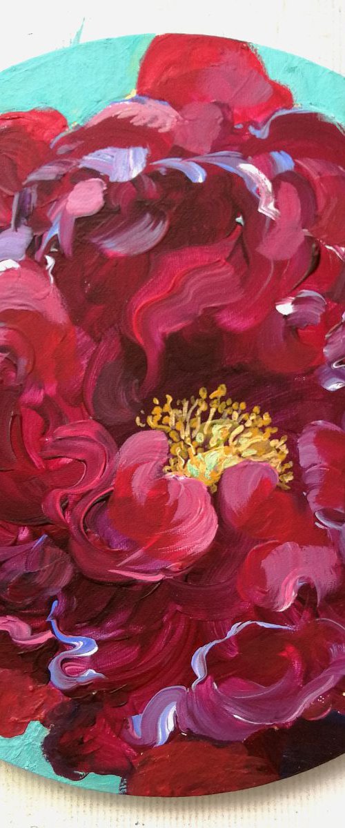 ''Flower'' small tondo canvas painting by Anna Silabrama