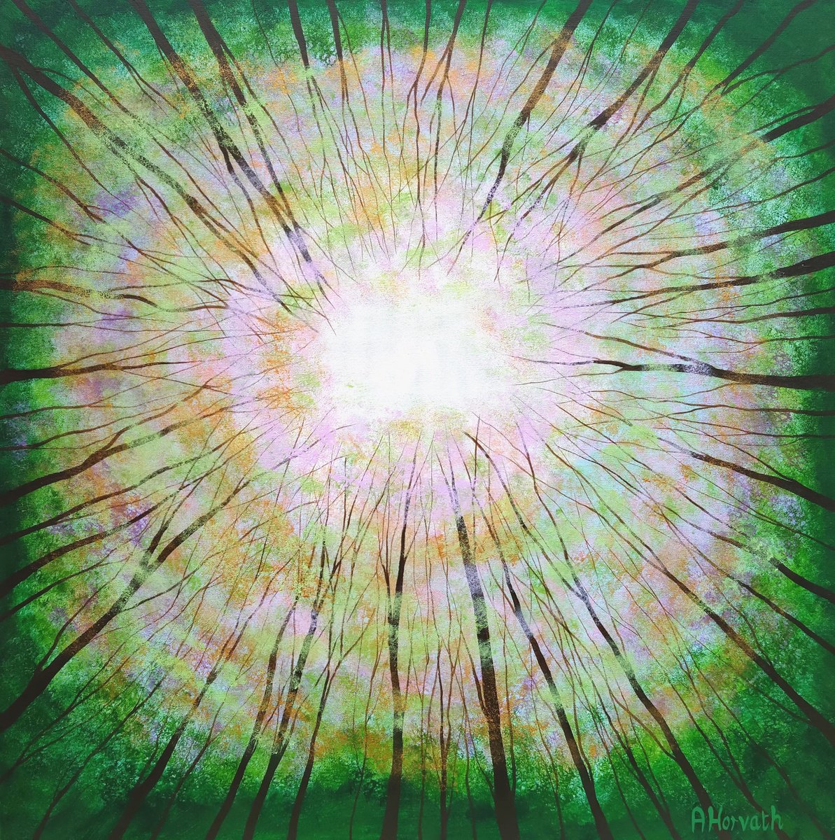 Expressive Landscape Acrylic Painting By Amanda Horvath, 30 X 30, Reaching For The Light, Original Artwork