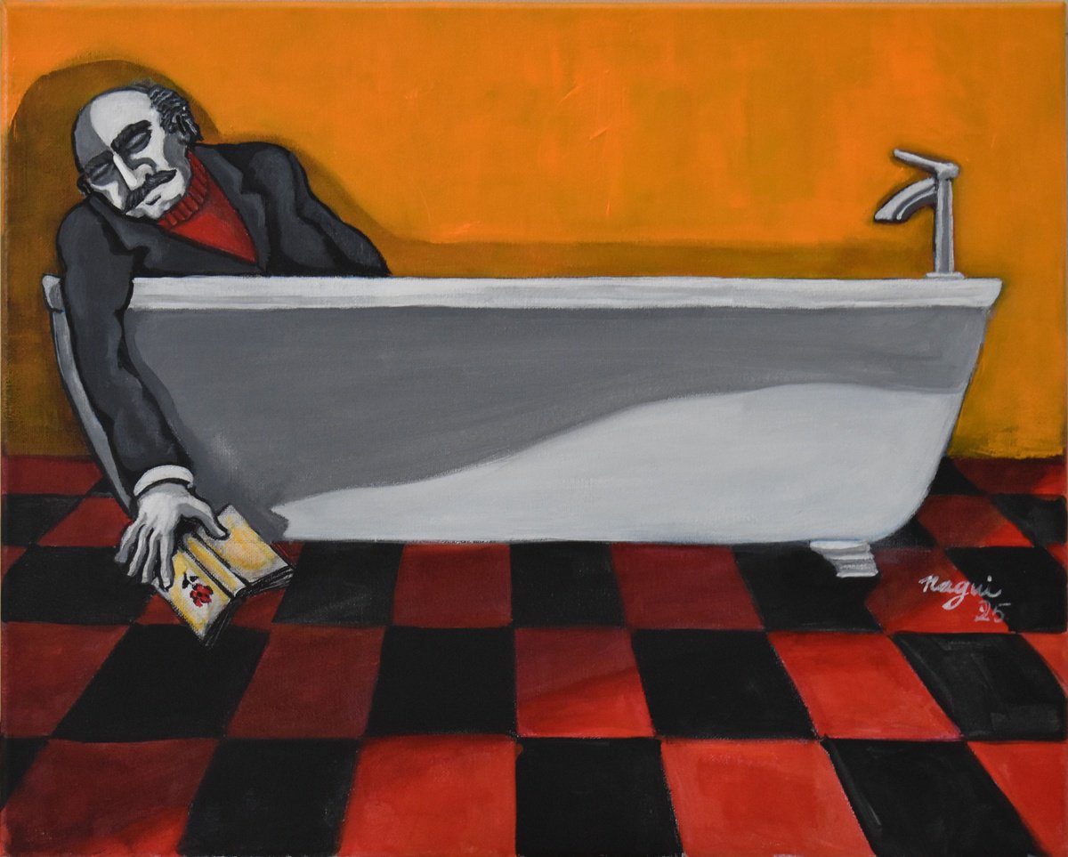 Expressive Portrait Acrylic Painting By Nagui, 20 X 16", Les Fleurs Du Mal, Original Artwork