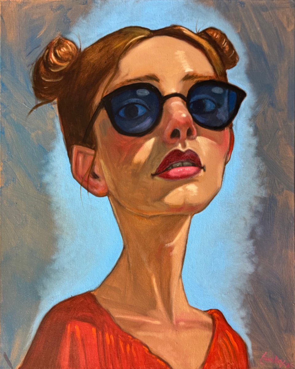 Expressive Portrait Oil Painting By Pete Conroy, 16 X 20", Getting Her Day In The Sun, Original Artwork