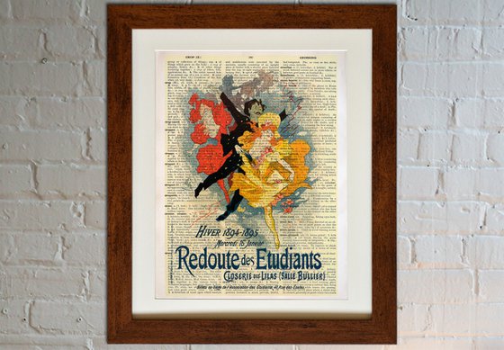 Students Gala Ball - Redoute des Etudiants - Collage Art Print on Large Real English Dictionary Vintage Book Page