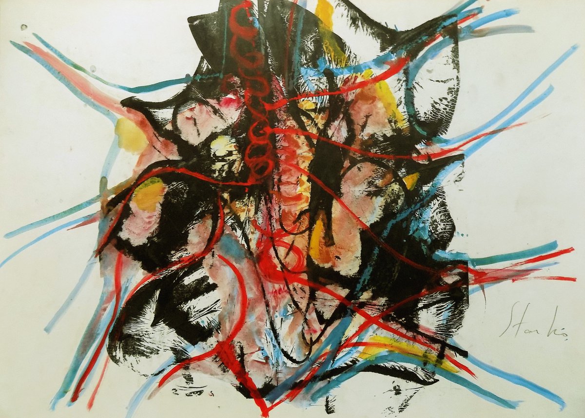 Abstract Acrylic Painting By Stanislav Bojankov, 28 X 20", Improvisation-Lvi, Original Artwork