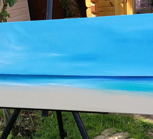 Beside the Seaside 5 - Blue, Panoramic, Cornwall, Scotland, Coast, Seascape by Mel Graham