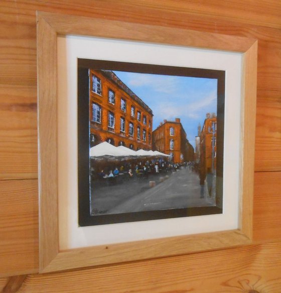 SOLD Coffee in the Capitole, Toulouse.  Original acrylic painting.