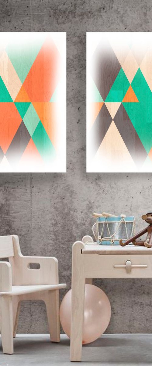 mid century modern art M004 - print on canvas 60x120x4cm - set of 2 canvases by Kuebler