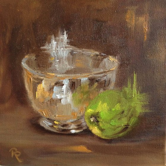 Silver Bowl with Lime  Impressionist Still Life